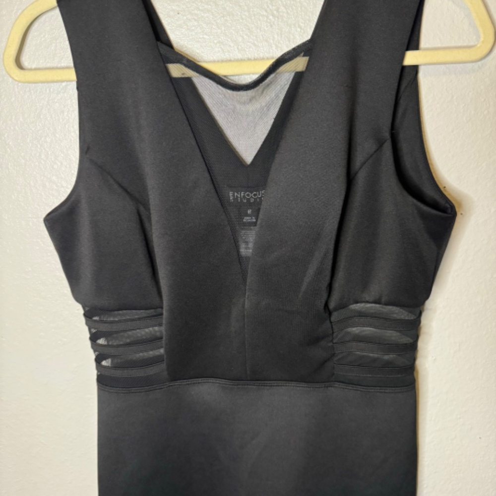 NWOT Enfocus Studio Little Black Dress with Mesh Side Detail and Mesh deep v - Picture 2 of 4